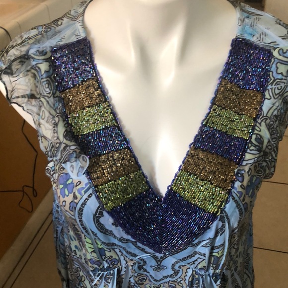 Pretty blue dress, lots of designs, beaded front - Picture 2 of 6